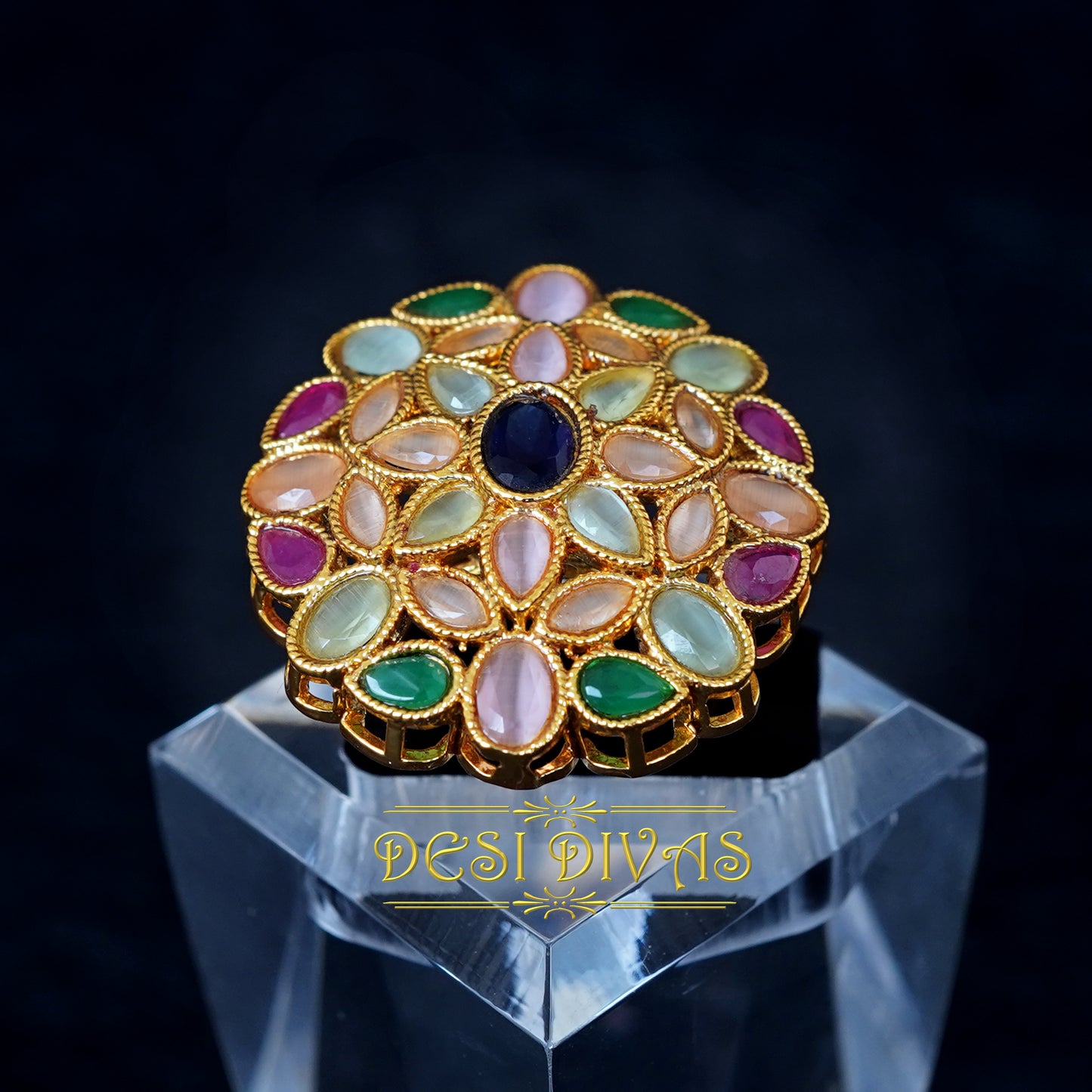 Multicolored Crystal Stone ring