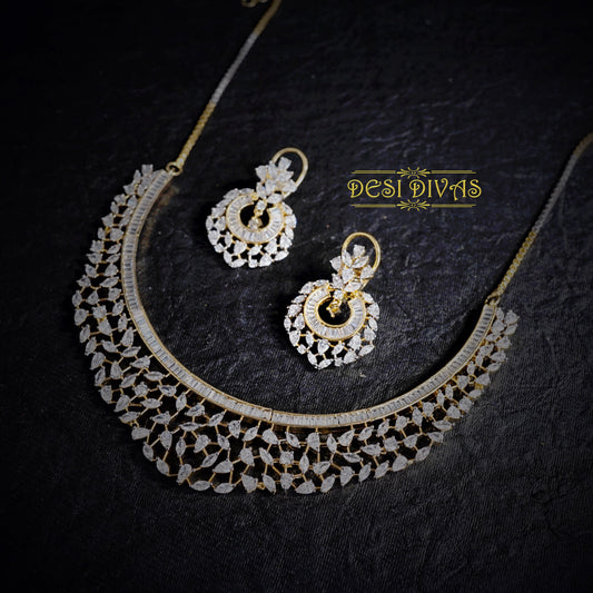 Dazzling Gold Plated CZ Bridal Necklace Set