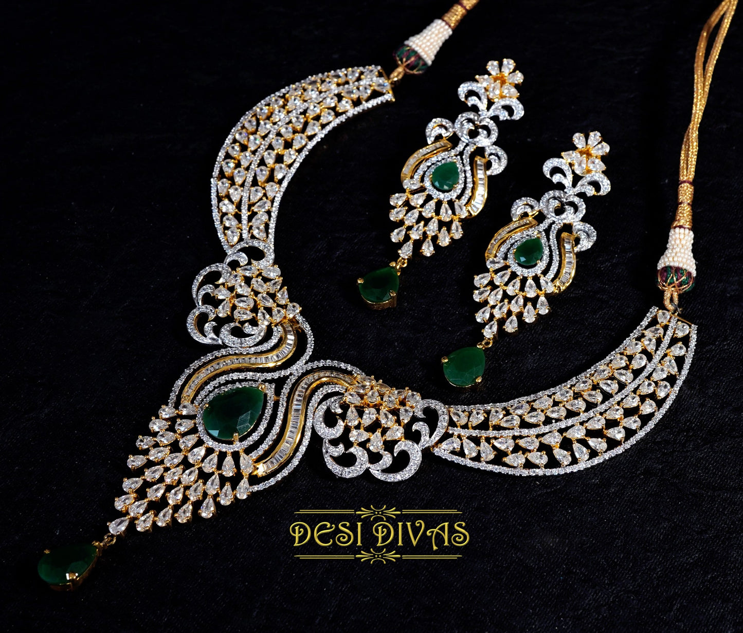 Dazzling Gold Plated CZ Bridal Necklace Set