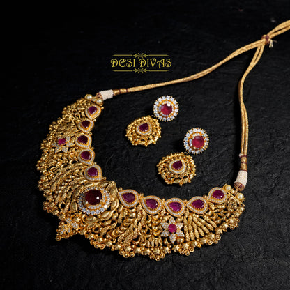 Dazzling Gold Plated CZ Bridal Necklace Set