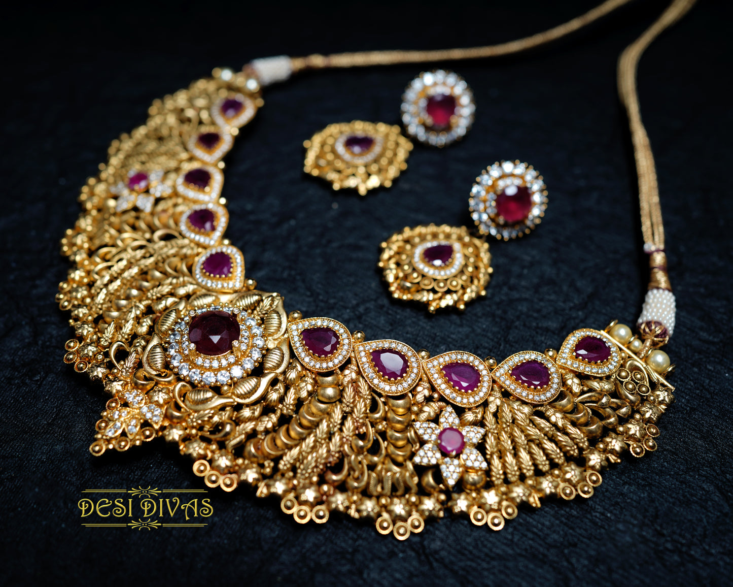 Dazzling Gold Plated CZ Bridal Necklace Set