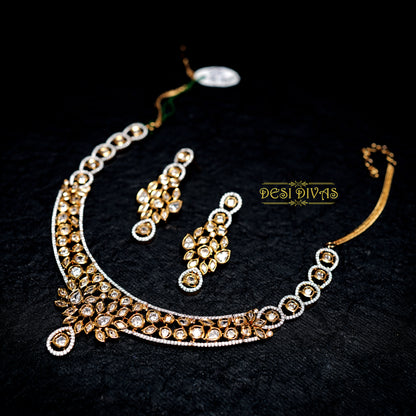 Dazzling Gold Plated CZ Bridal Necklace Set