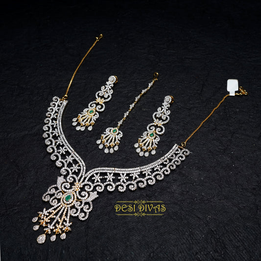 Dazzling Gold Plated CZ Bridal Necklace Set