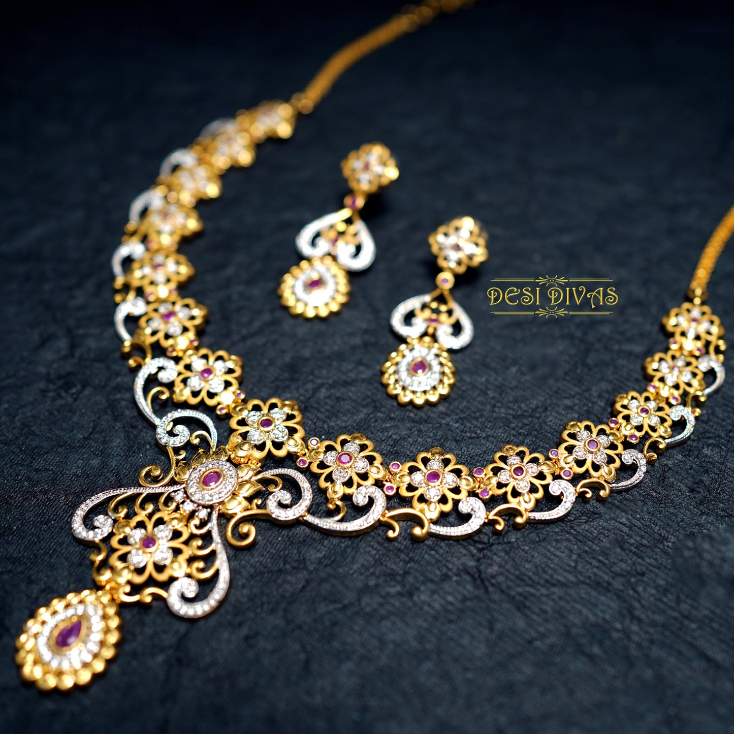 Dazzling Fusion Gold Plated CZ Bridal Necklace Set