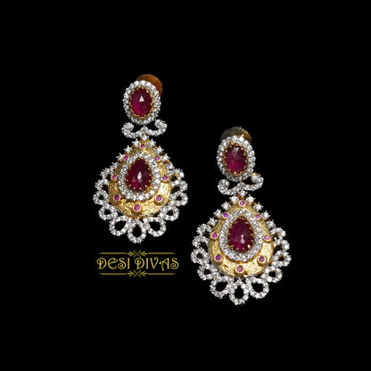 Dazzling Elegant Fusion Ruby Gold Plated CZ Bridal Necklace Set