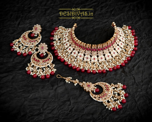 ''SIDURI'' Premium Quality Reverse AD Antique Plating chokar Necklace Set