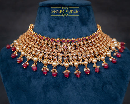 Premium Quality Reverse AD Gold Plating chokar Necklace Set