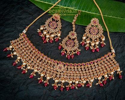 Premium Quality Reverse AD Gold Plating chokar Necklace Set