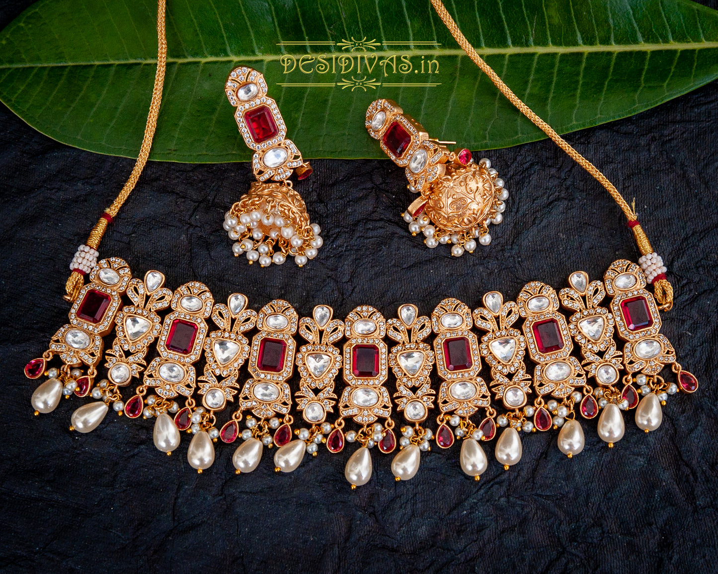 Dazzling Elegant Fusion Gold Plated CZ Bridal Chokar Set