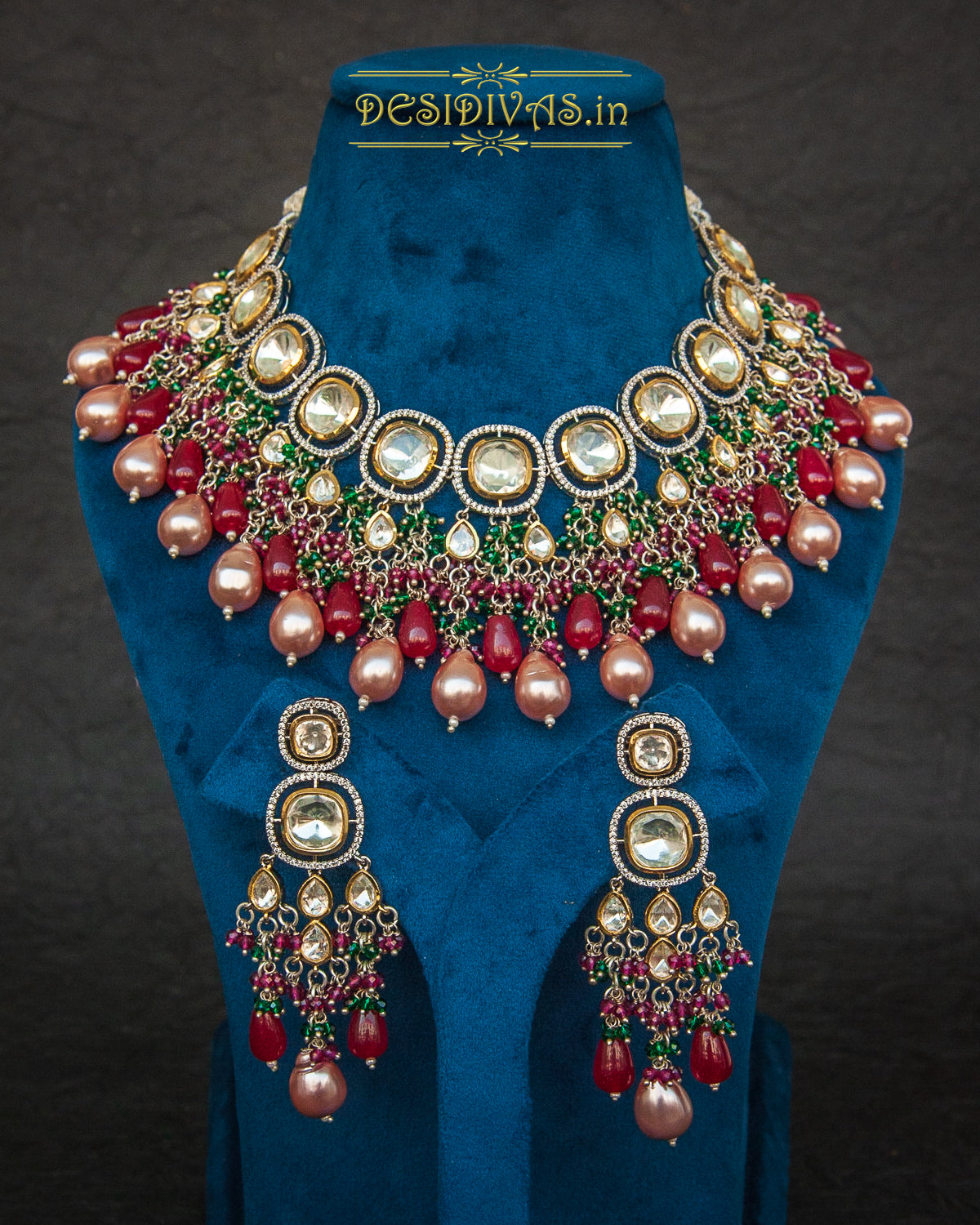 ''GULABOO'' Tyaani Kundan inspired Premium Quality Kundan Polki Necklace set