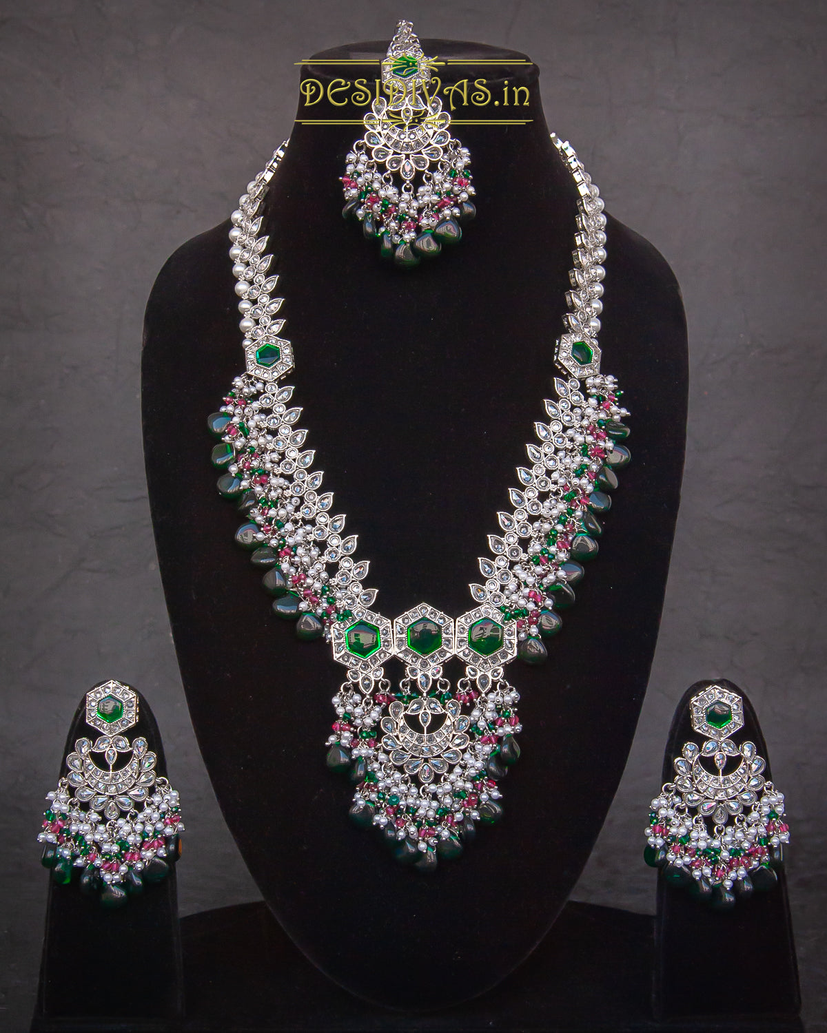 ''Hari Haari'' Premium Quality Reverse AD Rhodium Plating Long Necklace Set