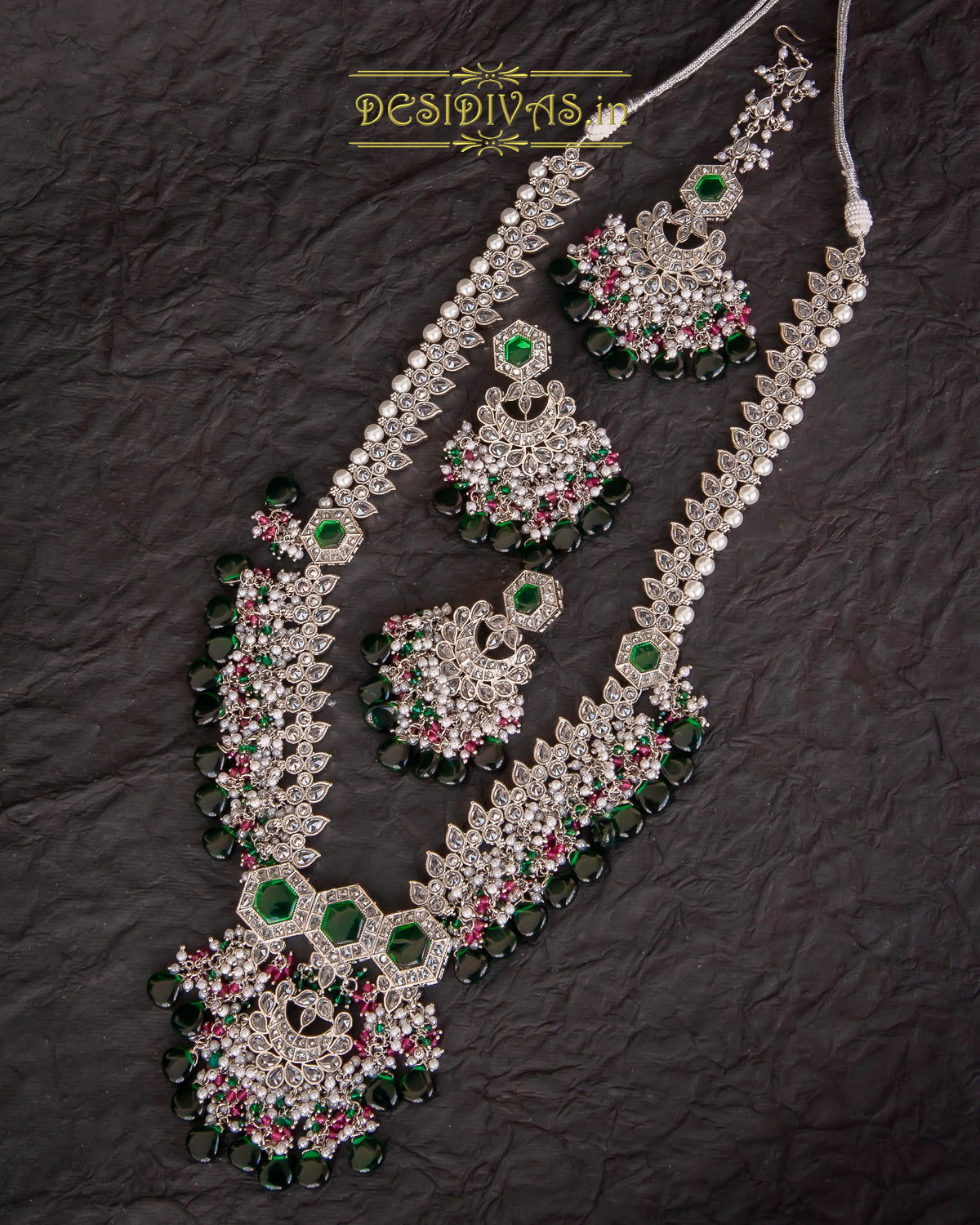 ''Hari Haari'' Premium Quality Reverse AD Rhodium Plating Long Necklace Set