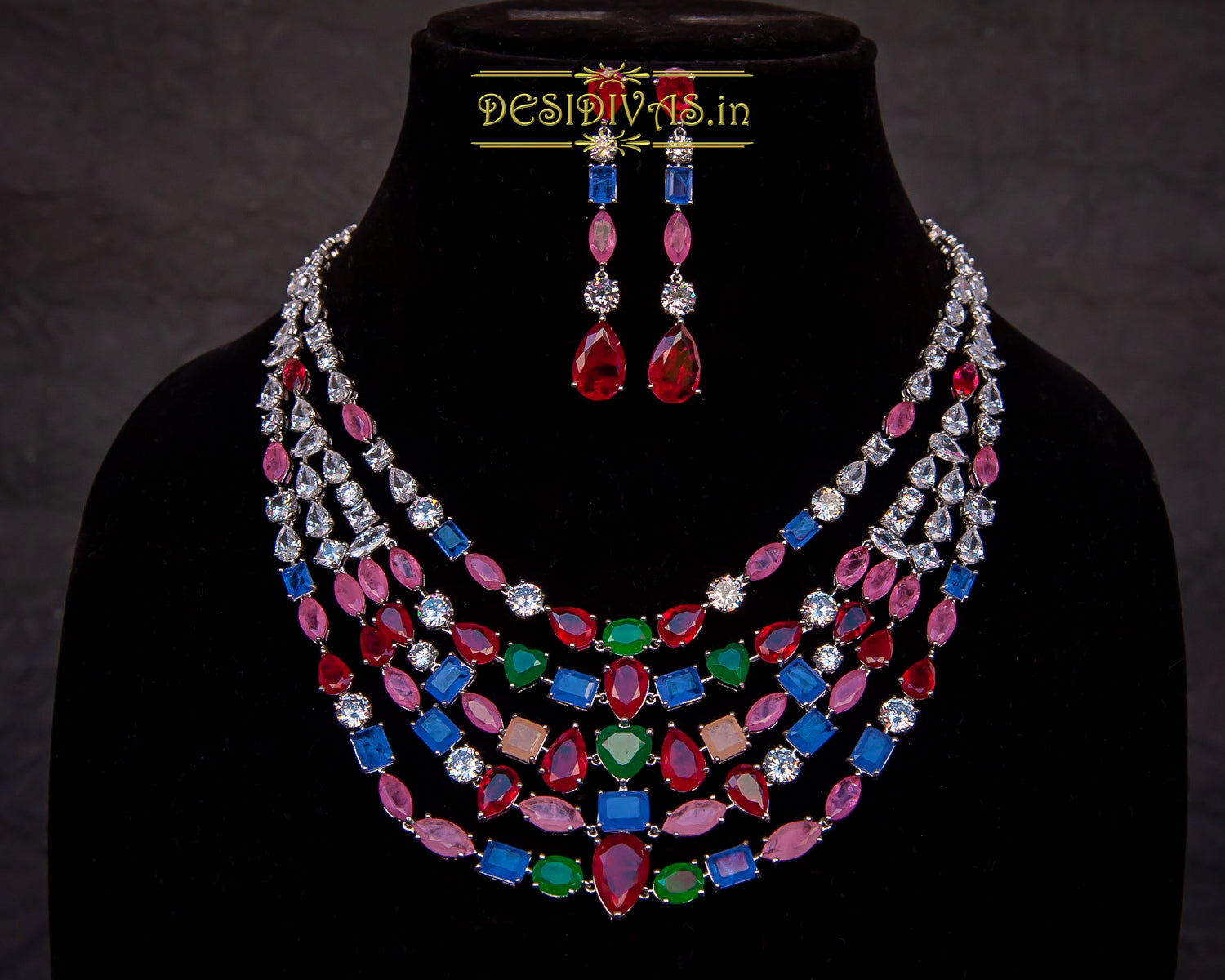 Swarovski Queens Treasure Necklace set, Long Bridal Jewelry, Bridal Ea –  TheMillenniumBride
