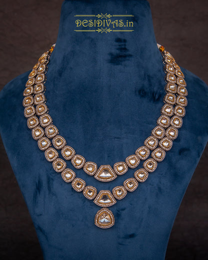 ''Meera'' Kundan Polki Long Two Line Necklace Set