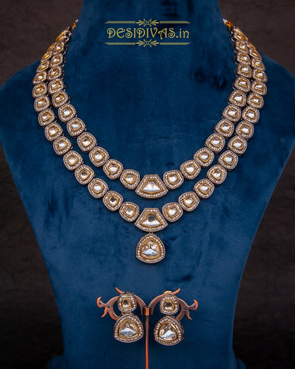 ''Meera'' Kundan Polki Long Two Line Necklace Set