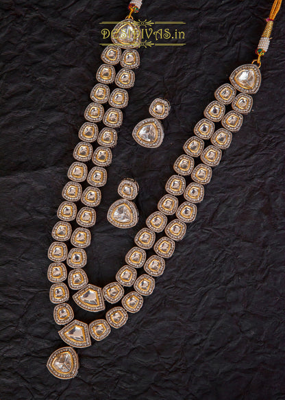 ''Meera'' Kundan Polki Long Two Line Necklace Set