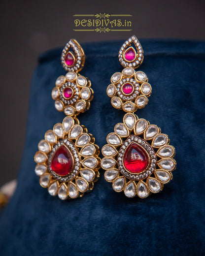 ''CHAKORI'' Kundan Polki Long Two Line Necklace Set