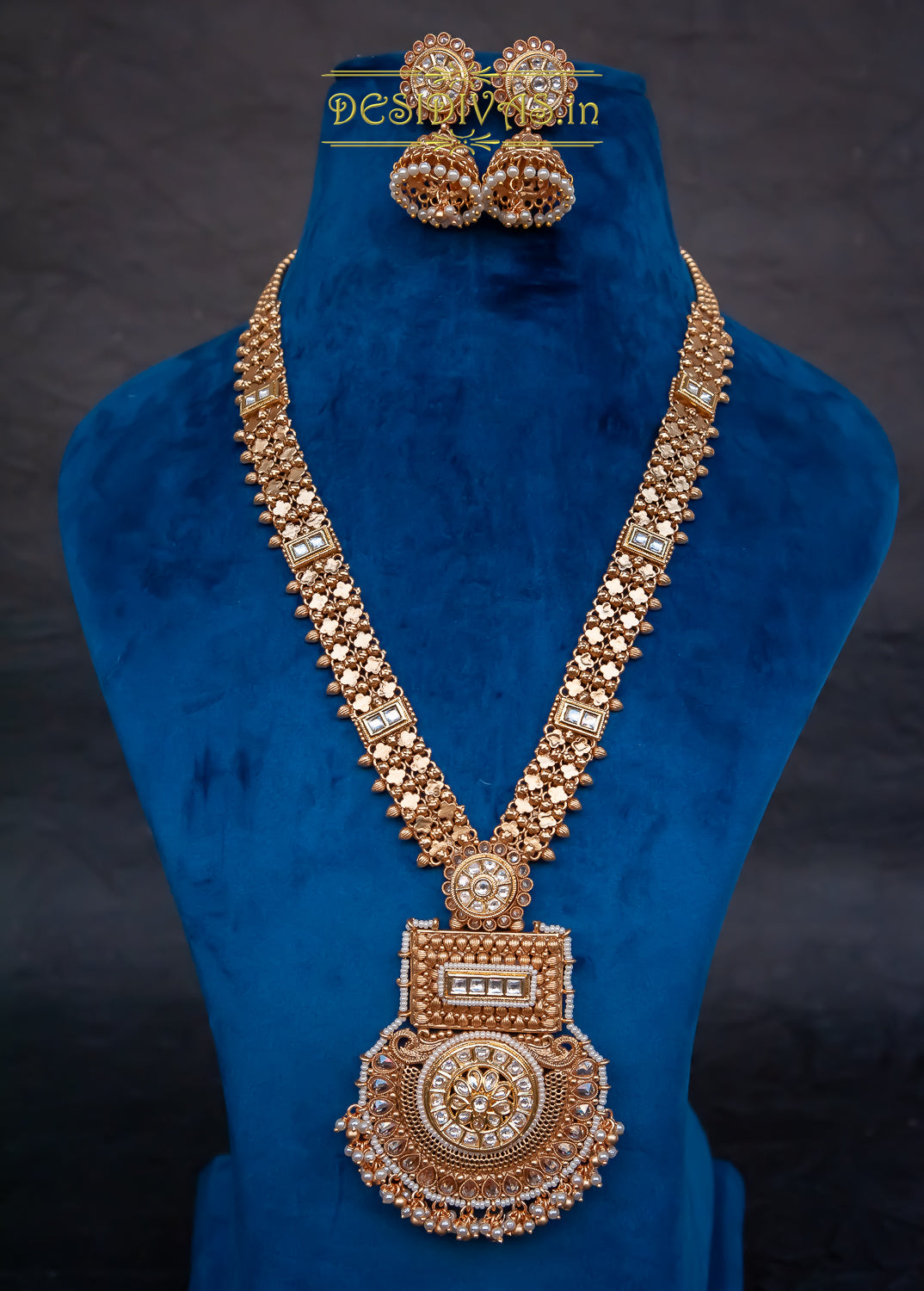 ''CHAKORI'' Kundan Gold Plated Long Necklace Set