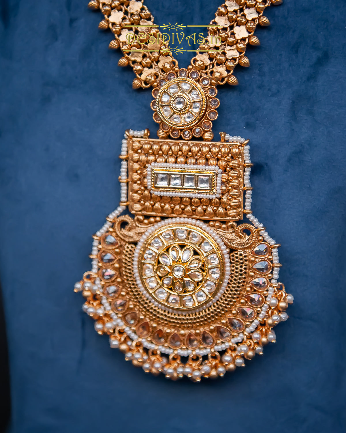 ''CHAKORI'' Kundan Gold Plated Long Necklace Set