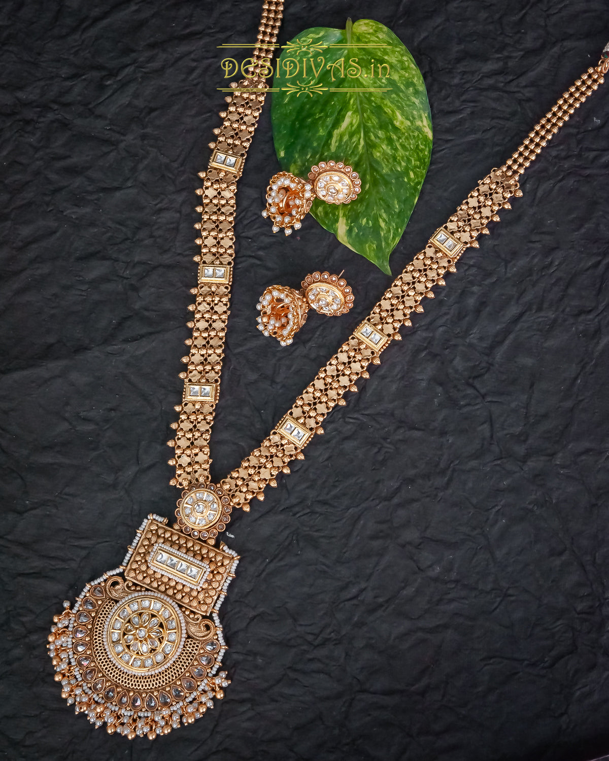 ''CHAKORI'' Kundan Gold Plated Long Necklace Set