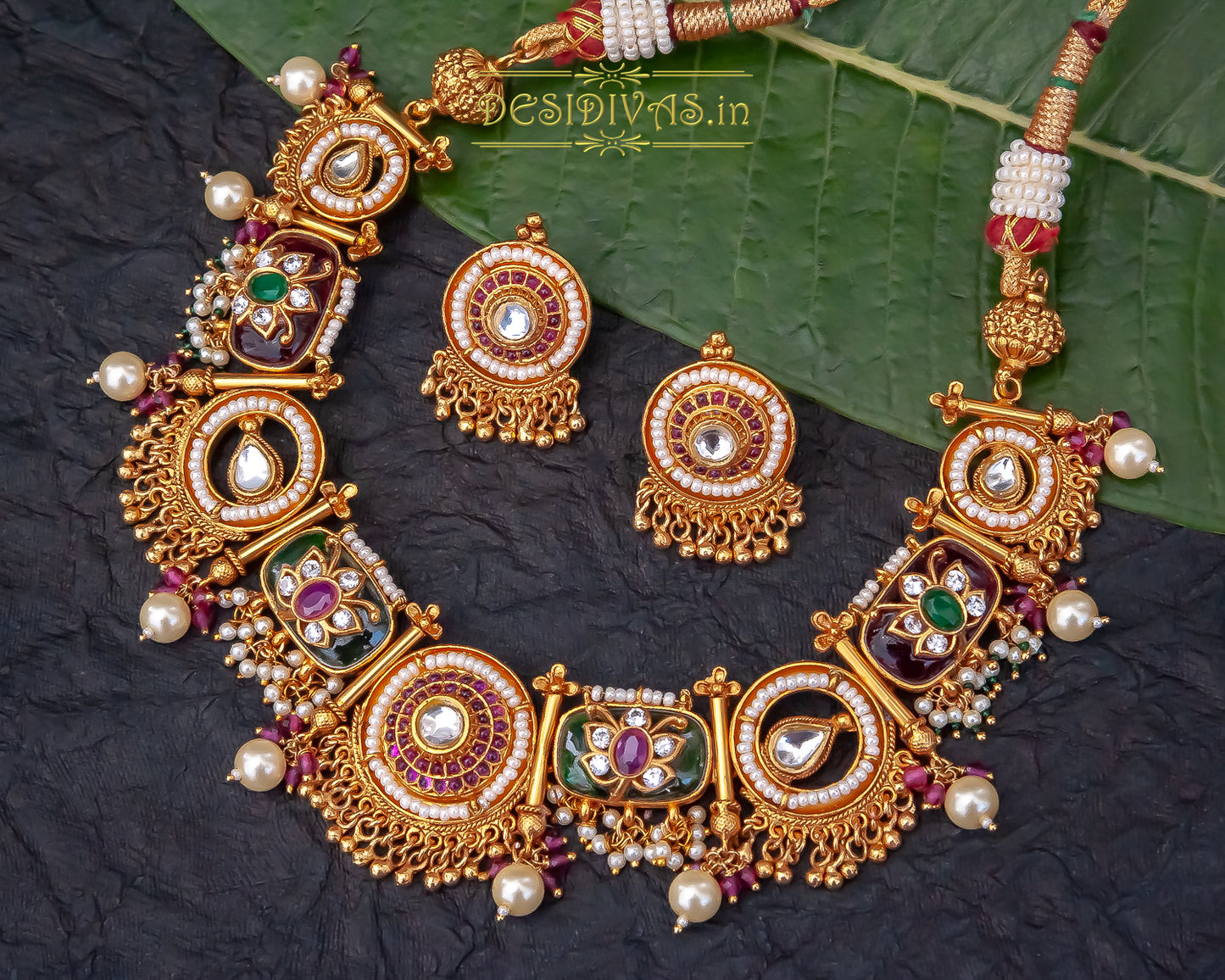 ''GULNAR'' Ethnic Multicolor Ruby & Emerald Necklace Set