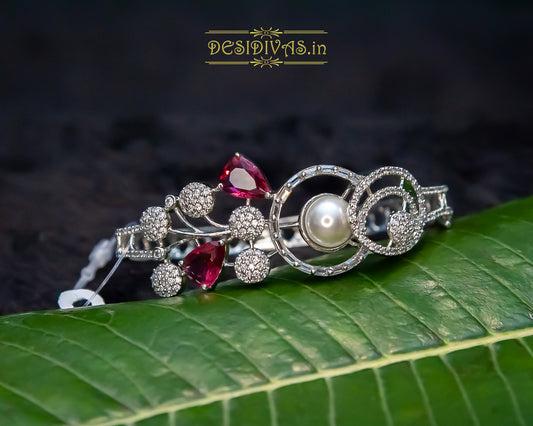 Dazzling Rhodium Plated CZ Pearl Bracelet