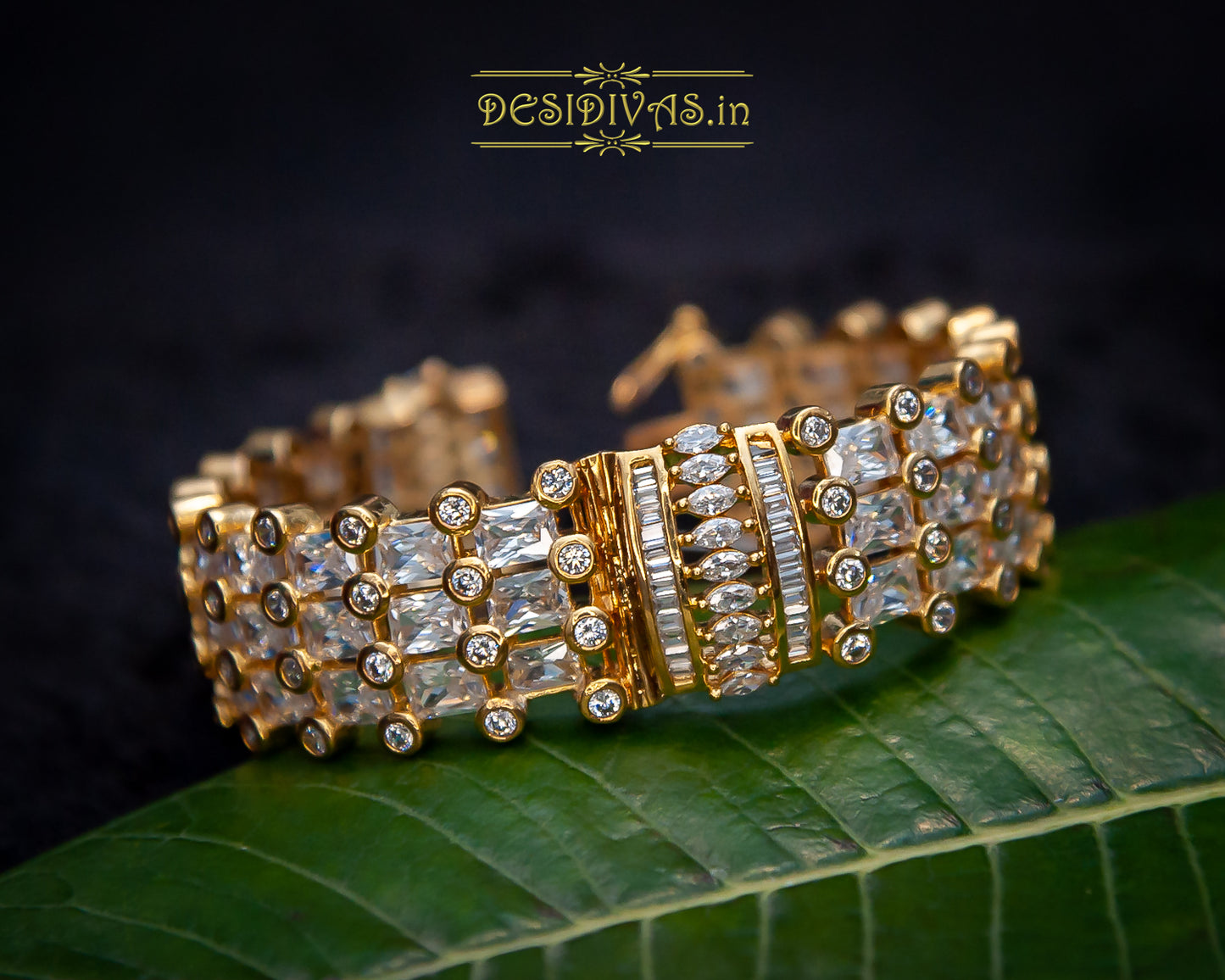 Dazzling Gold Plated CZ Bridal Bangle Bracelet