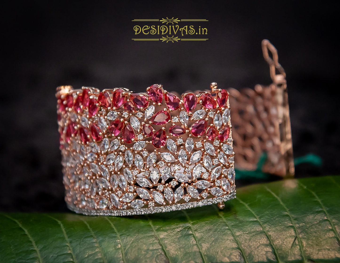 Dazzling Rose Gold Plated CZ Bridal Bangle Bracelet