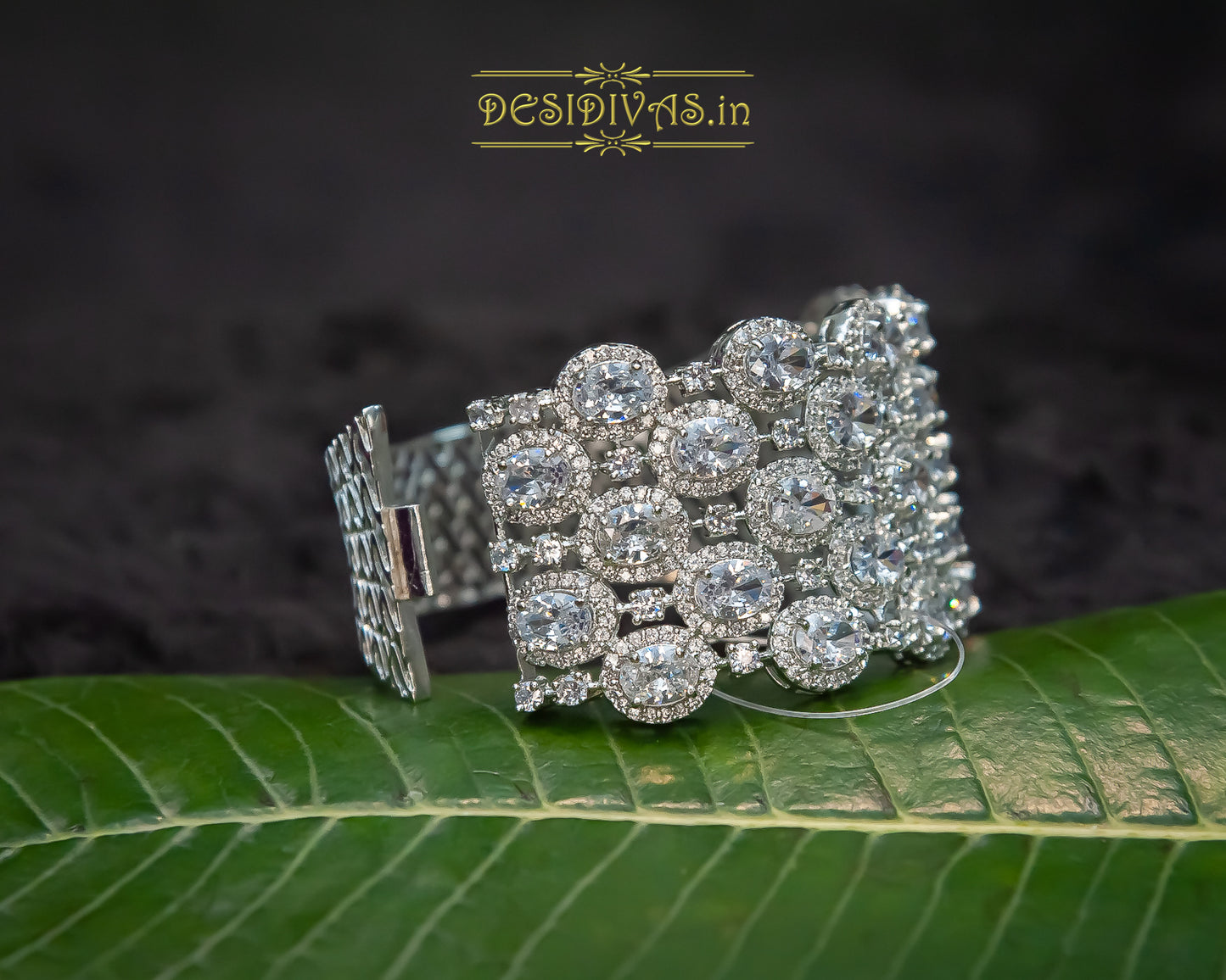 Dazzling Rhodium Plated CZ Bridal Bangle Bracelet