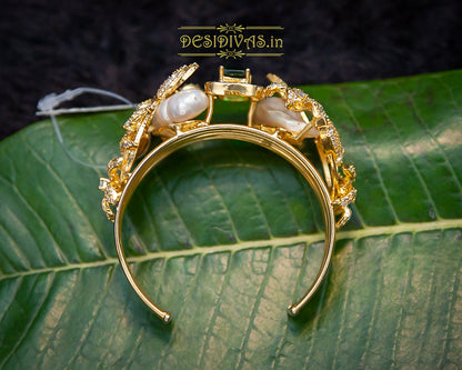 Dazzling Gold Plated CZ Baroque Pearl Bangle Bracelet