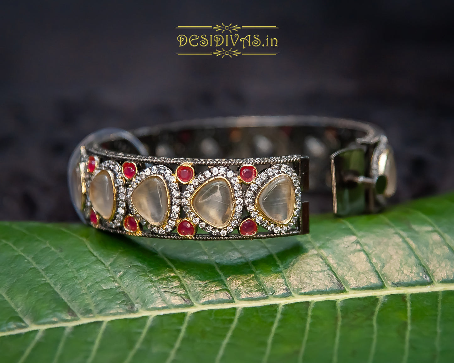 Dazzling Victorian Polish CZ Ruby & Moissanite Bracelet cum Bangle