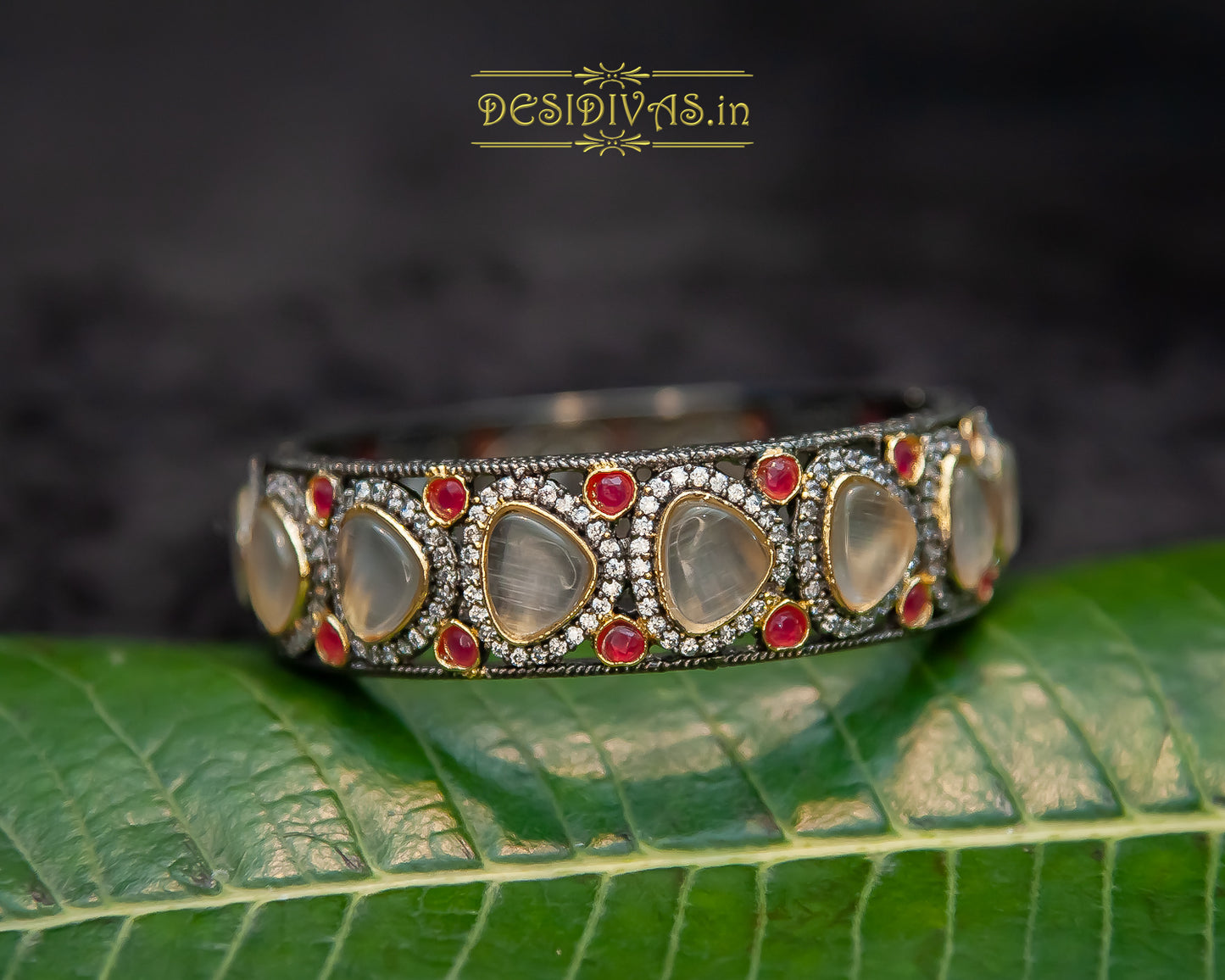 Dazzling Victorian Polish CZ Ruby & Moissanite Bracelet cum Bangle