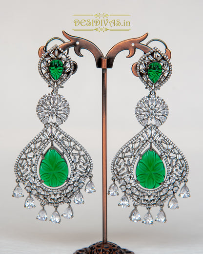 ''PANNA CHAKRI'' Stunning Swarovski Silver Plated Long Dangler Earring