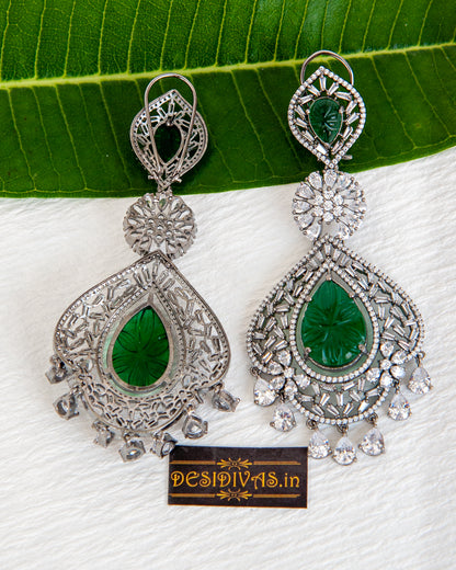 ''PANNA CHAKRI'' Stunning Swarovski Silver Plated Long Dangler Earring