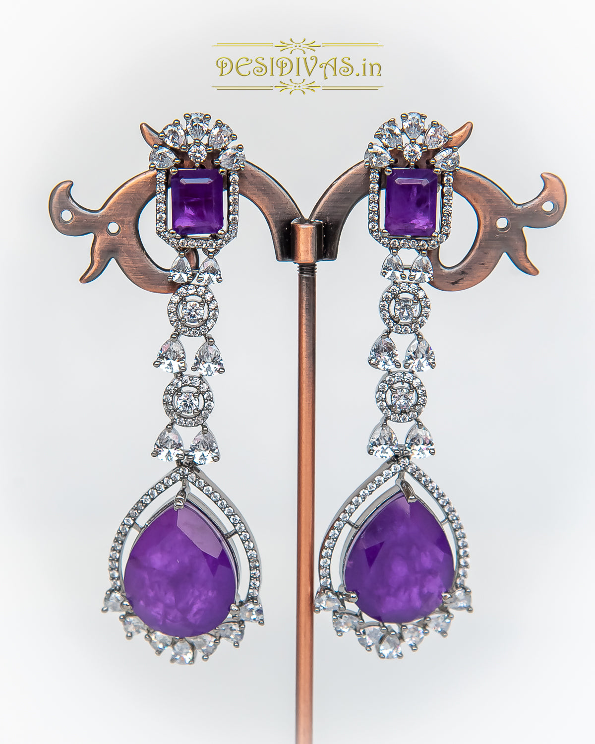 NIHAAR Stunning Swarovski Rhodium Plated Long Dangler Earring