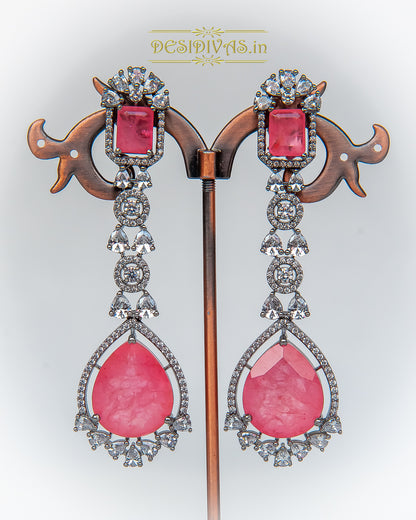 NIHAAR Stunning Swarovski Rhodium Plated Long Dangler Earring