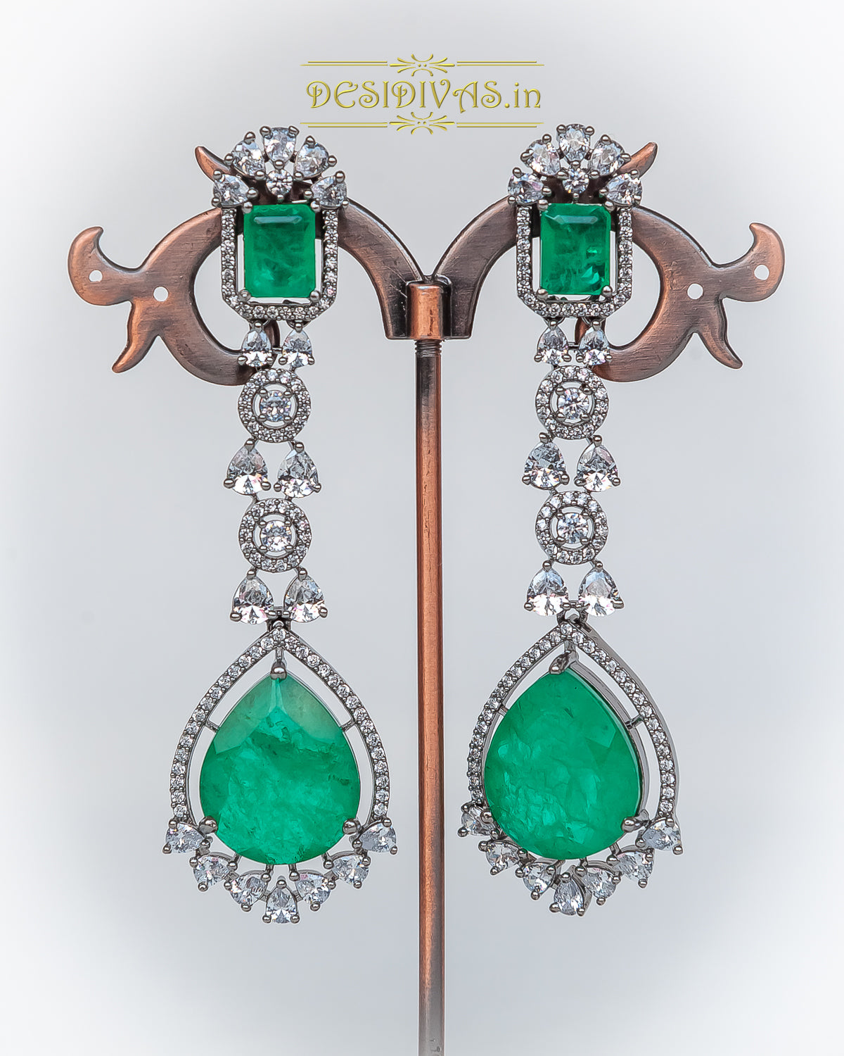 NIHAAR Stunning Swarovski Rhodium Plated Long Dangler Earring