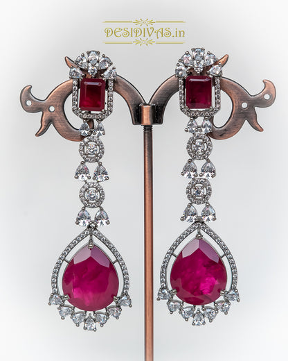 NIHAAR Stunning Swarovski Rhodium Plated Long Dangler Earring