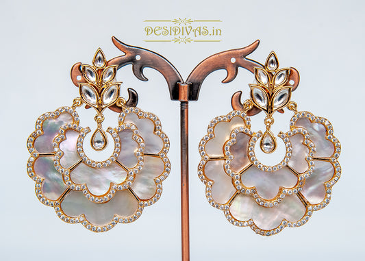 ''Chandni'' Sparkling Gold Toned Mop And CZ Sudded Flower Stud Earrings