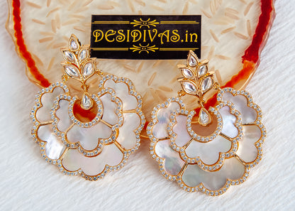 ''Chandni'' Sparkling Gold Toned Mop And CZ Sudded Flower Stud Earrings