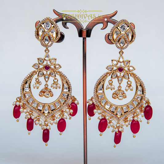 ''CHAND-POLKI'' Dazzling Gold Plated  Moissanite Chandbali Earrings