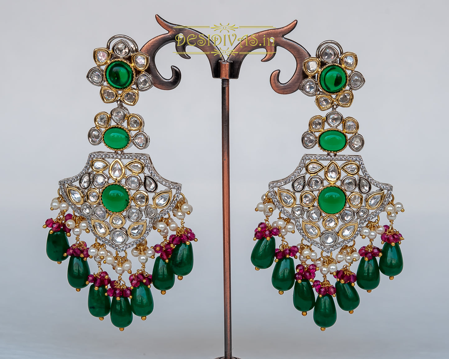 Dazzling Fusion Two Tone Plated CZ Kundan Dangler Earrings