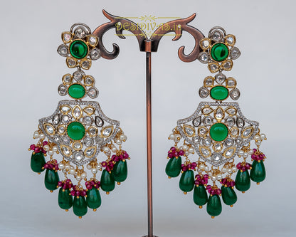 Dazzling Fusion Two Tone Plated CZ Kundan Dangler Earrings