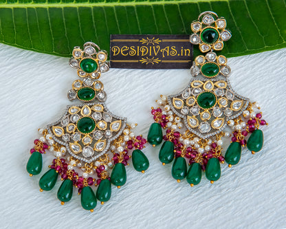 Dazzling Fusion Two Tone Plated CZ Kundan Dangler Earrings