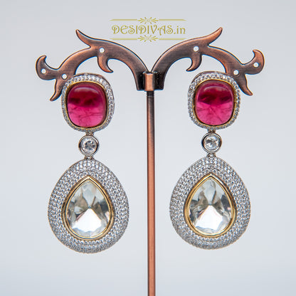 Dazzling Fusion Two Tone Plated CZ Kundan Dangler Earrings