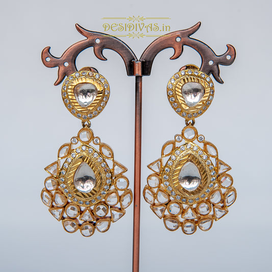 ''Lillette Kundan Polki  Gold Plated Dangler Earrings