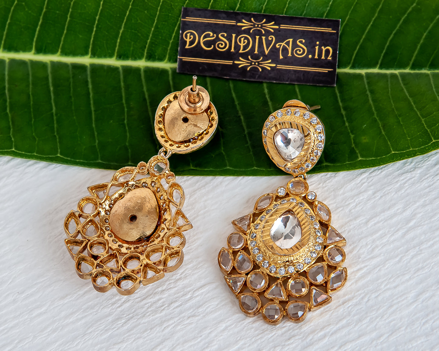 ''Lillette Kundan Polki  Gold Plated Dangler Earrings