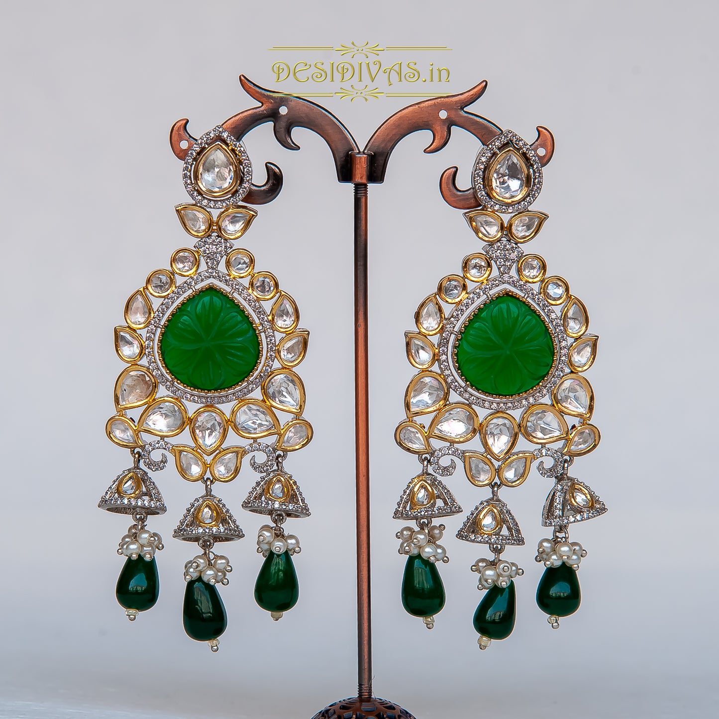 Dazzling Fusion Two Tone Plated CZ Kundan Dangler Earrings