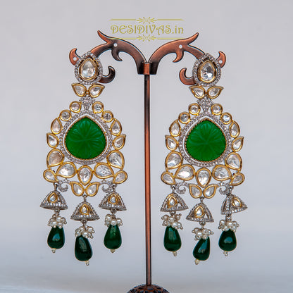 Dazzling Fusion Two Tone Plated CZ Kundan Dangler Earrings