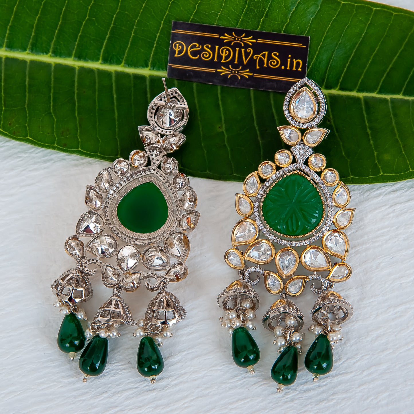 Dazzling Fusion Two Tone Plated CZ Kundan Dangler Earrings